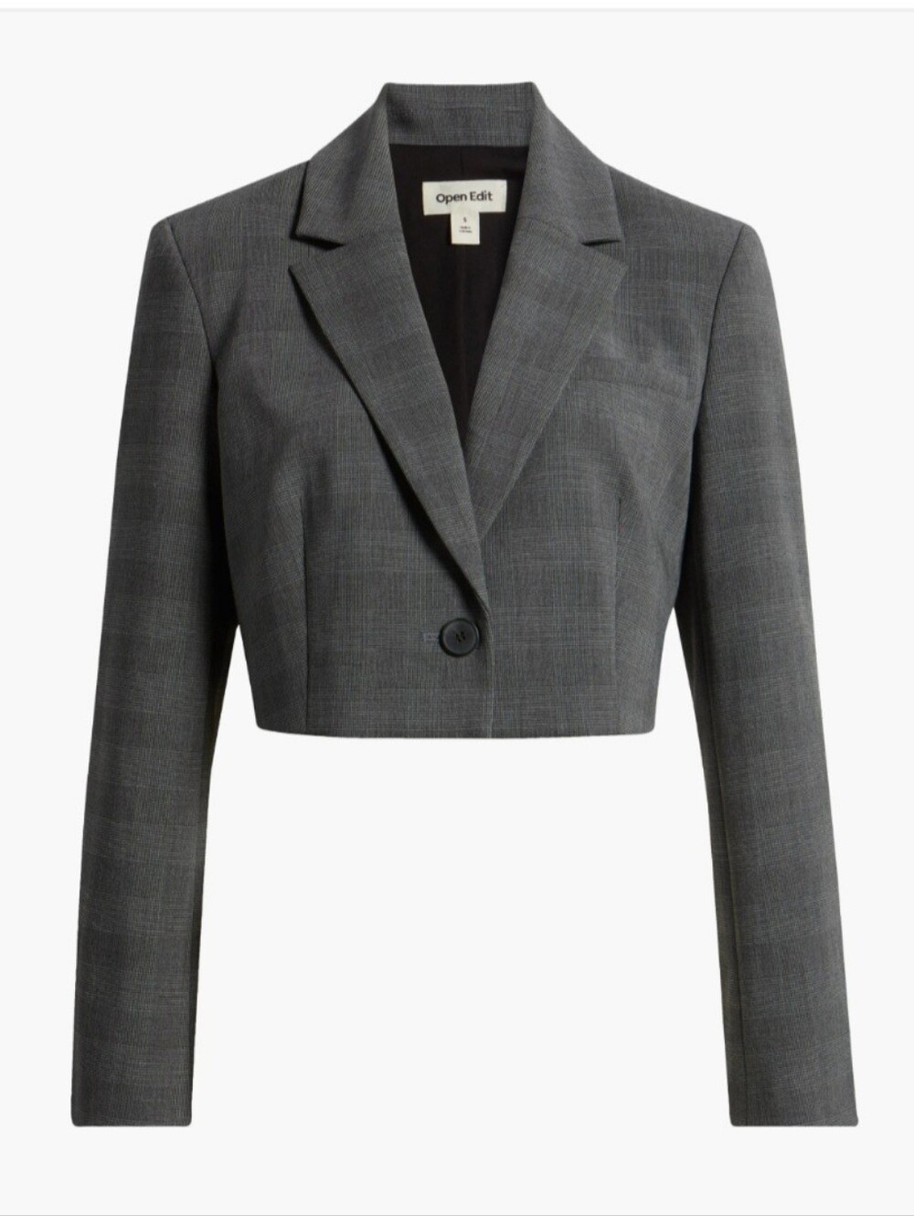 NWOT Open Edit Women’s Gray Cropped Blazer Structured Crop Blazer Sz M $85 Plaid